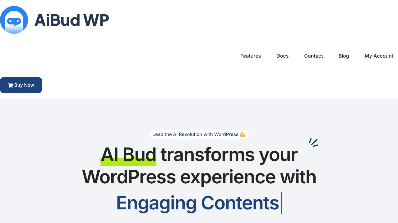 Ai Bud WP interface screenshot showing main features and user interface