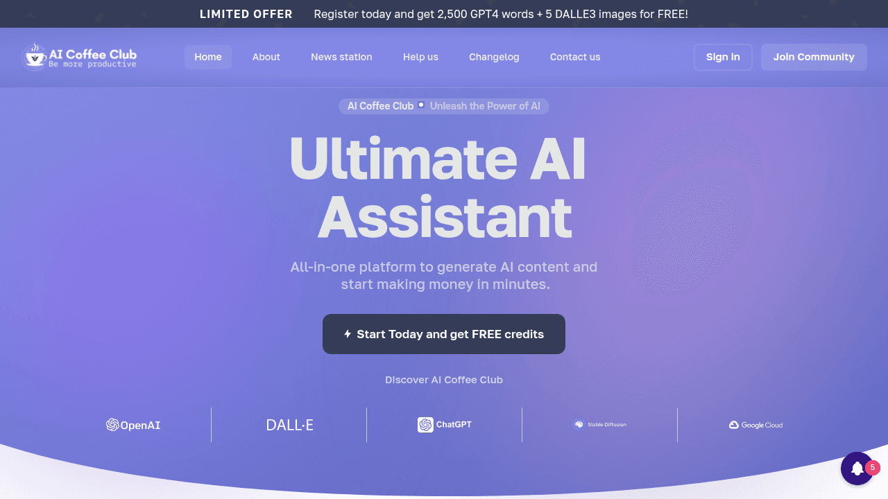 AI Coffee Club interface screenshot showing main features and user interface