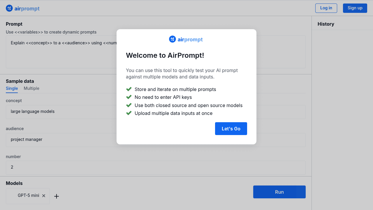 AirPrompt interface screenshot showing main features and user interface