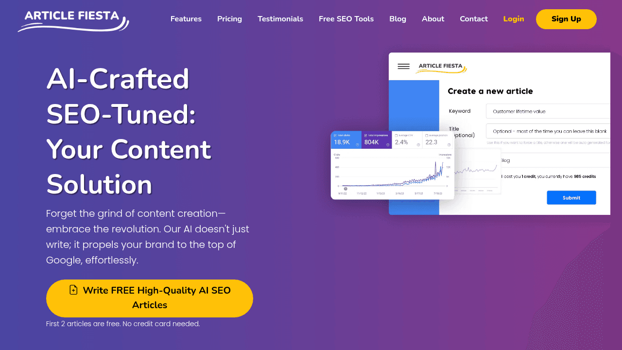 Article Fiesta interface screenshot showing main features and user interface