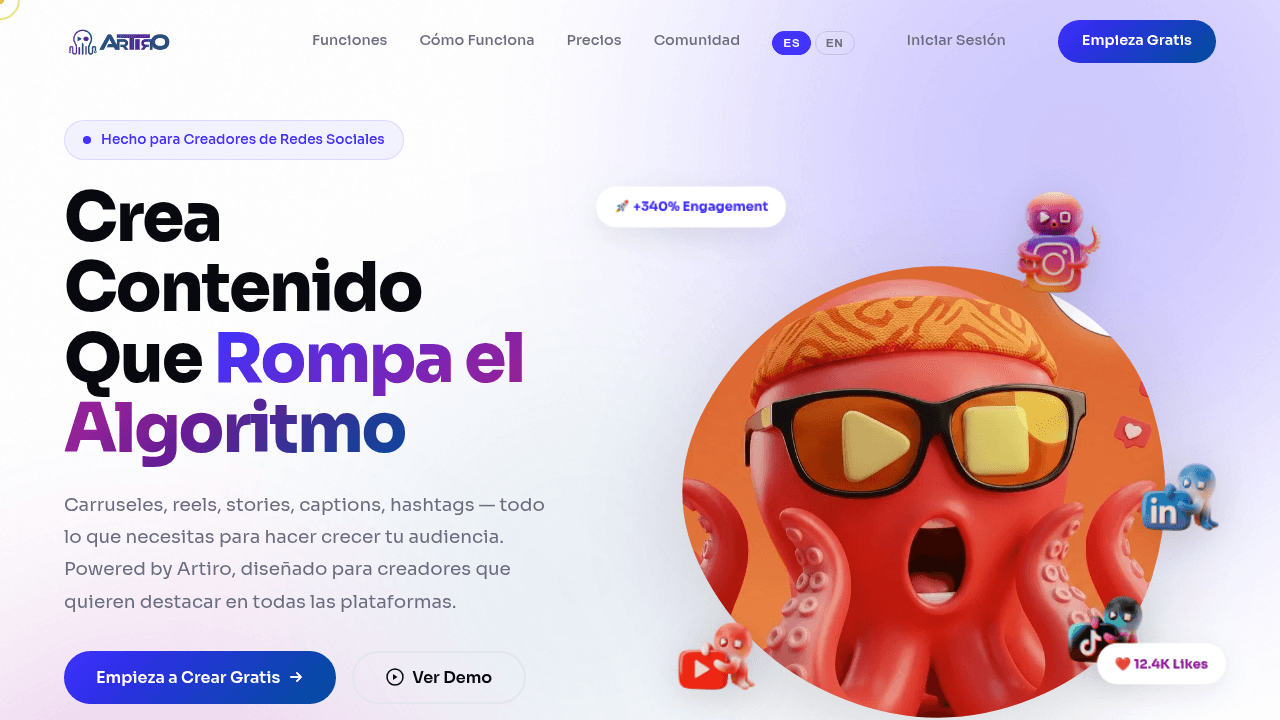 ARTIRO interface screenshot showing main features and user interface