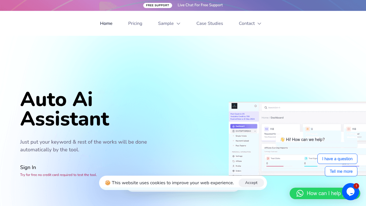 Auto Ai Assistant interface screenshot showing main features and user interface