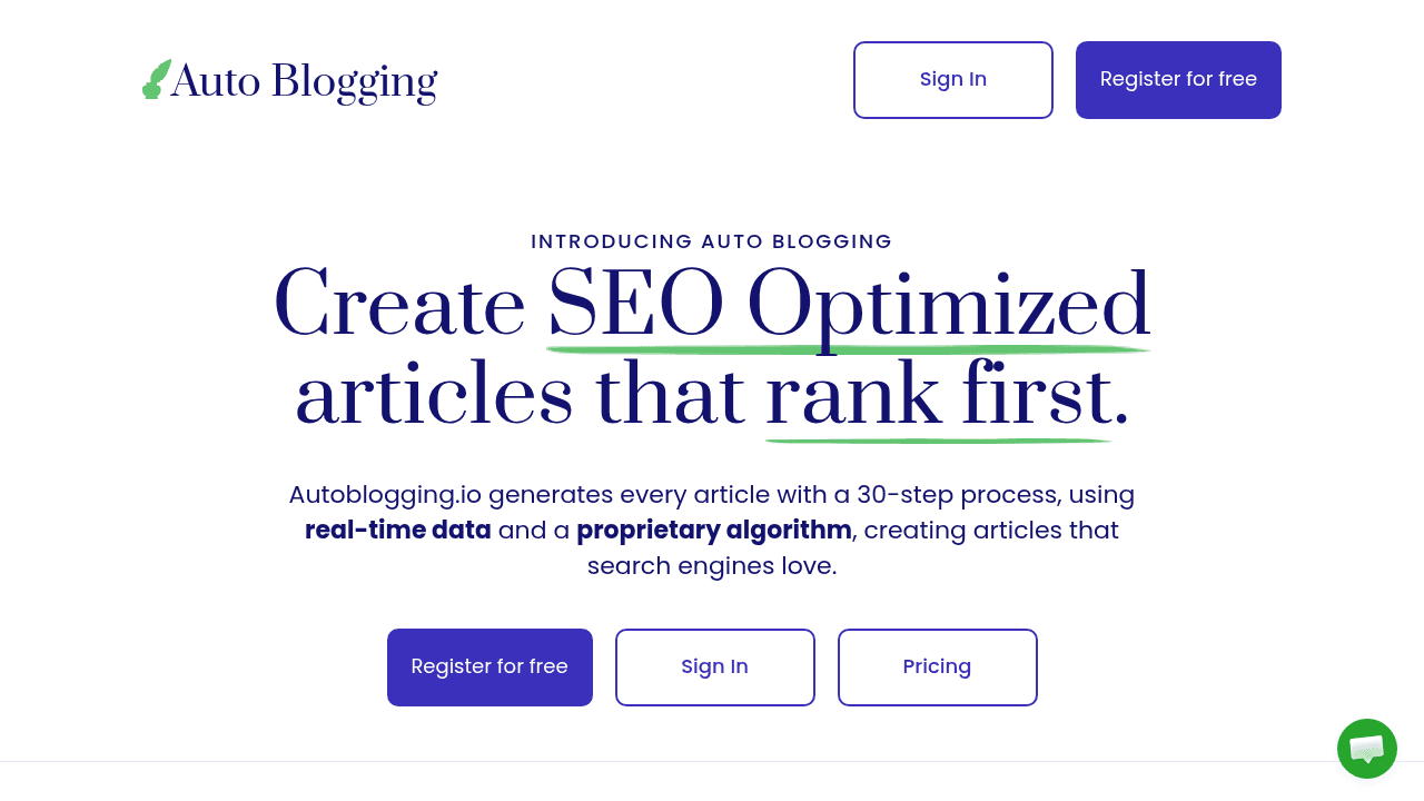Auto Blogging interface screenshot showing main features and user interface