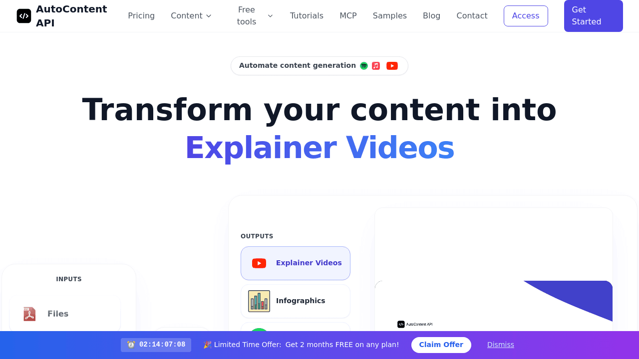 AutoContent API interface screenshot showing main features and user interface