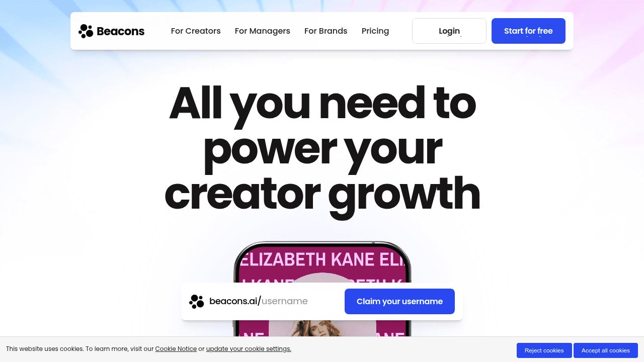 Beacons.ai interface screenshot showing main features and user interface