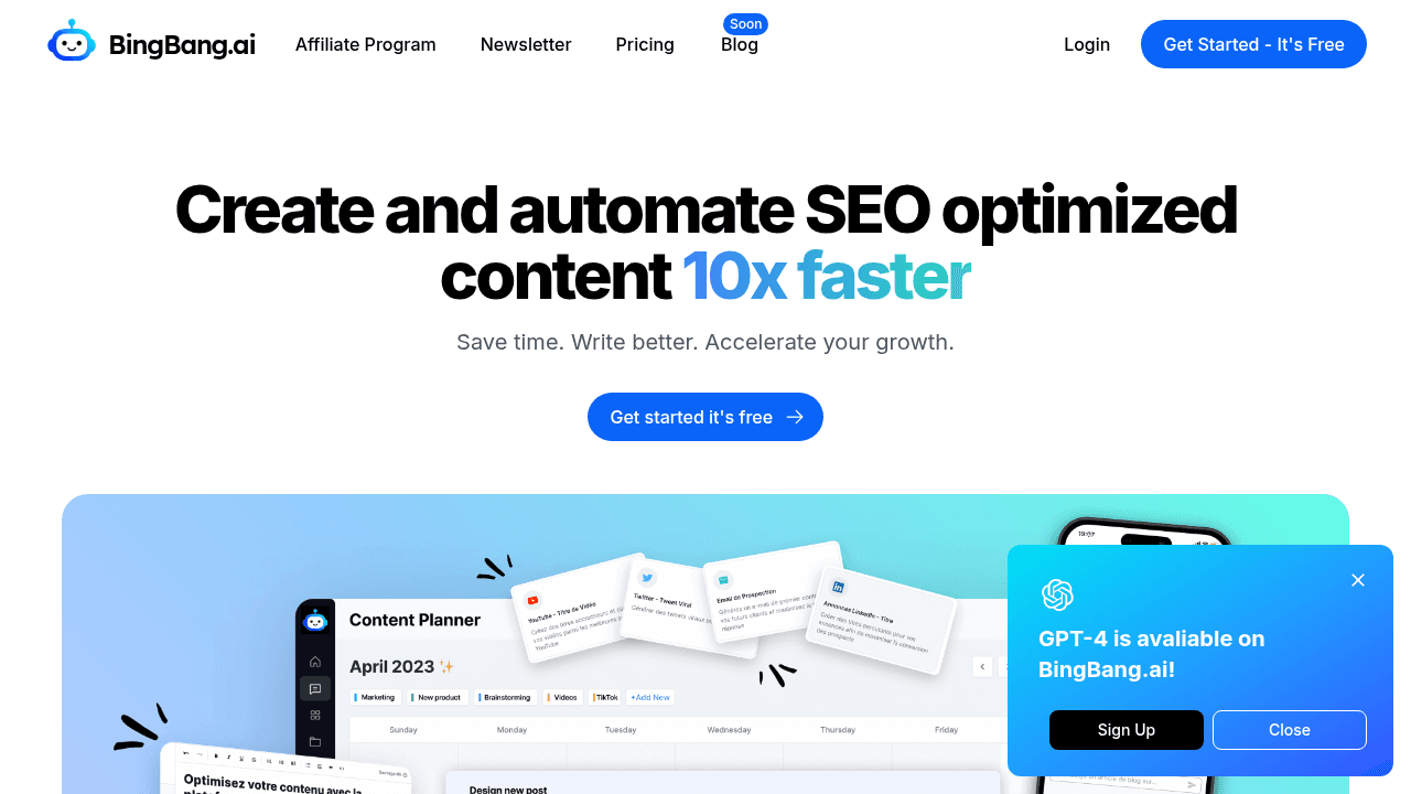 BingBangAI interface screenshot showing main features and user interface