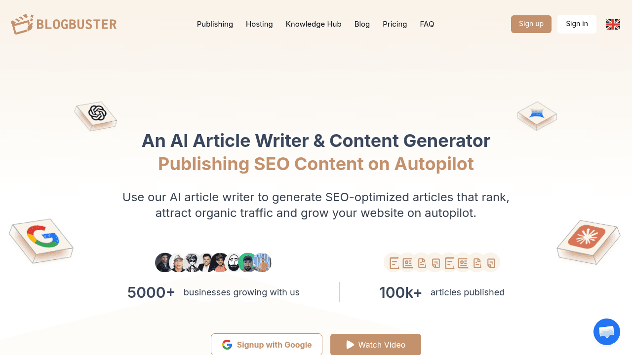 BlogBuster.so interface screenshot showing main features and user interface