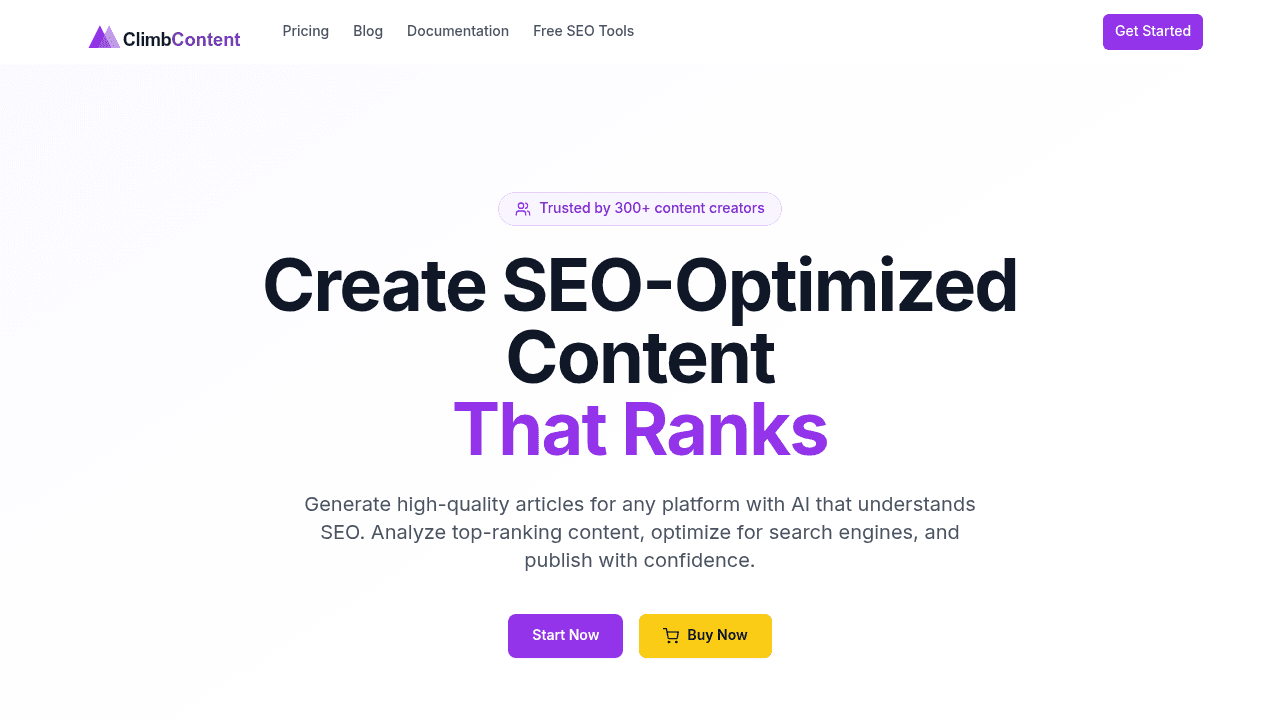 ClimbContent interface screenshot showing main features and user interface