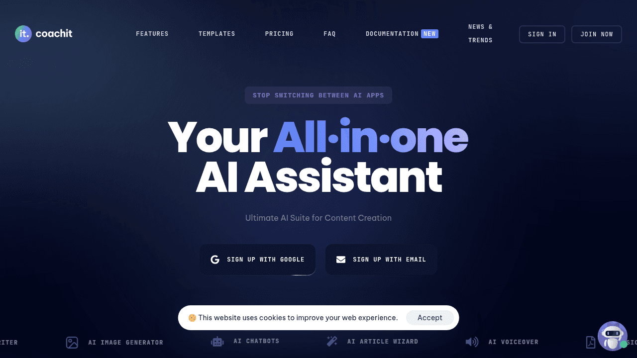 Coachit AI interface screenshot showing main features and user interface
