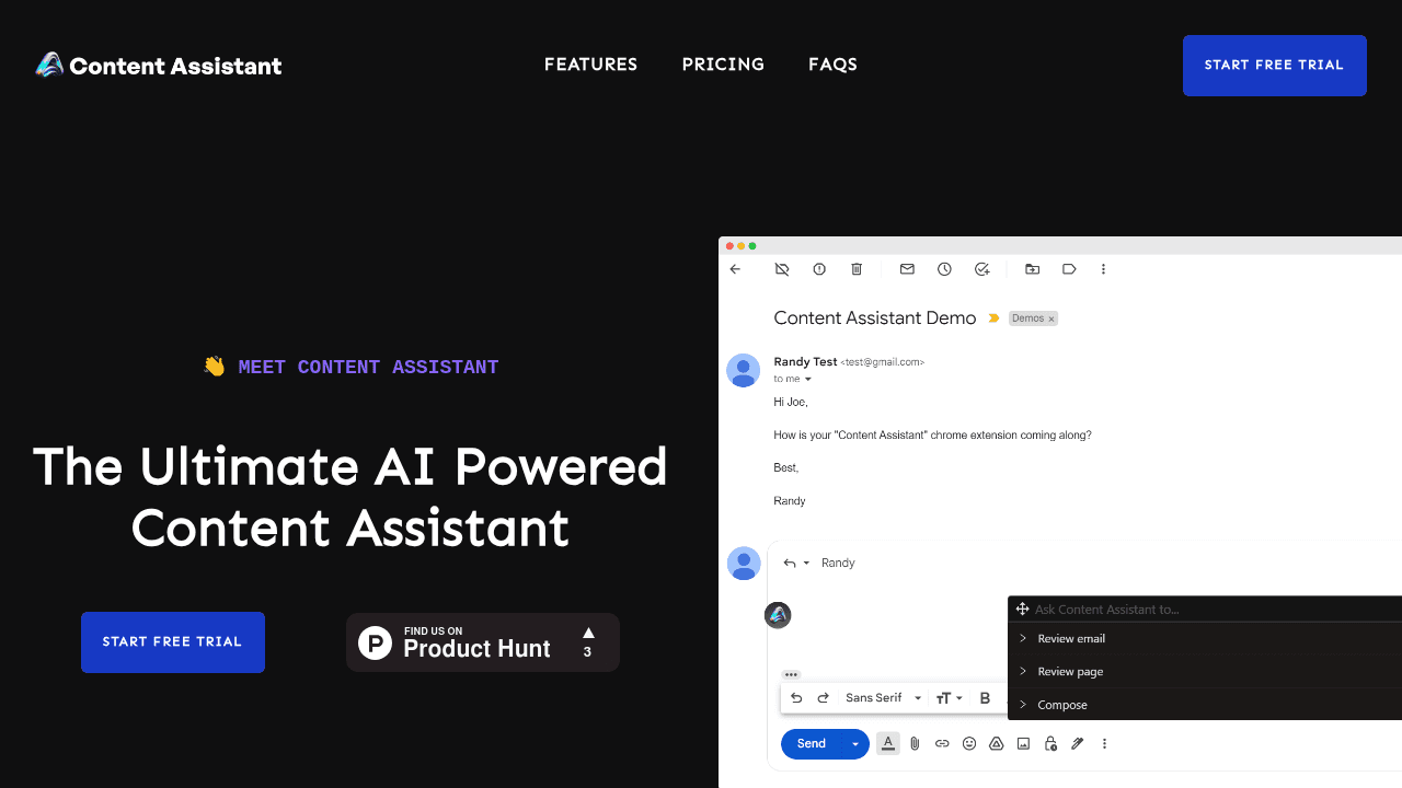 Content Assistant interface screenshot showing main features and user interface