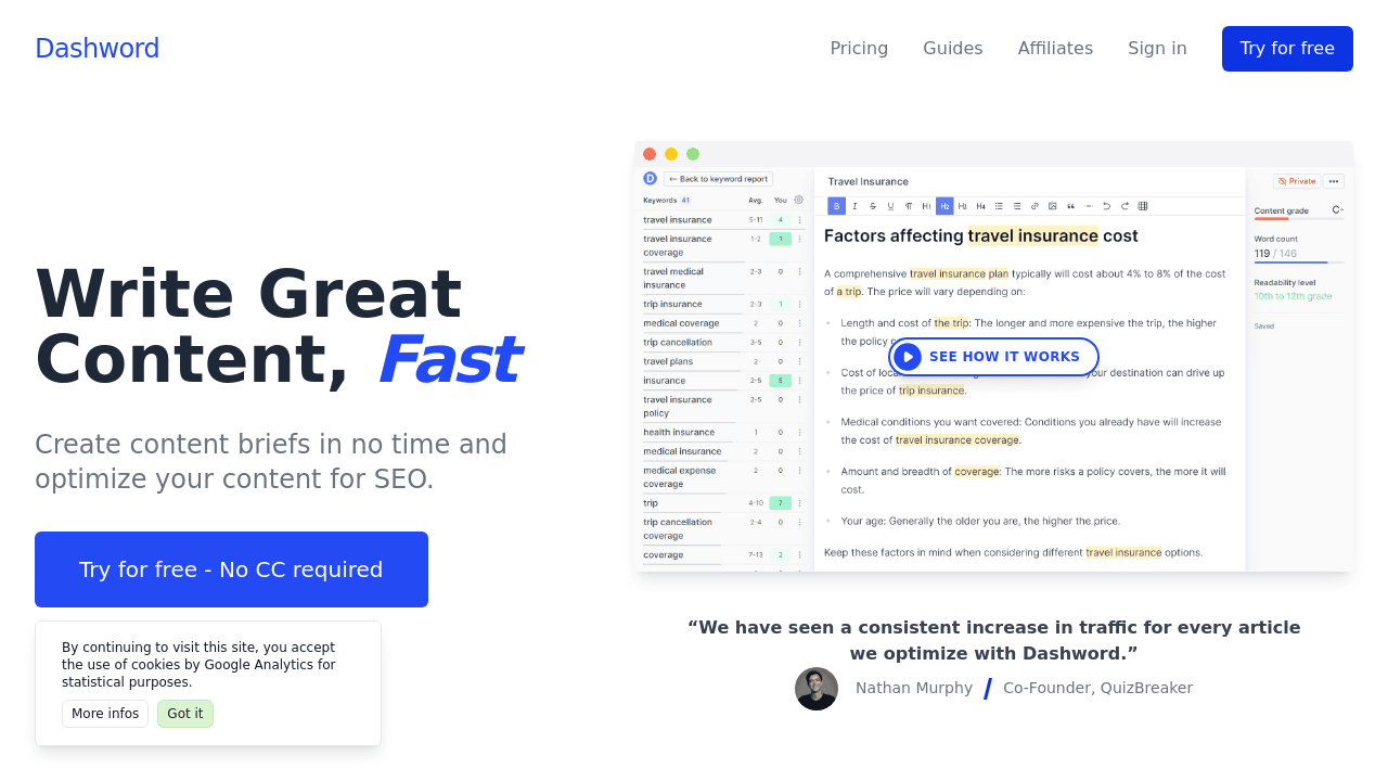 Content brief generator interface screenshot showing main features and user interface