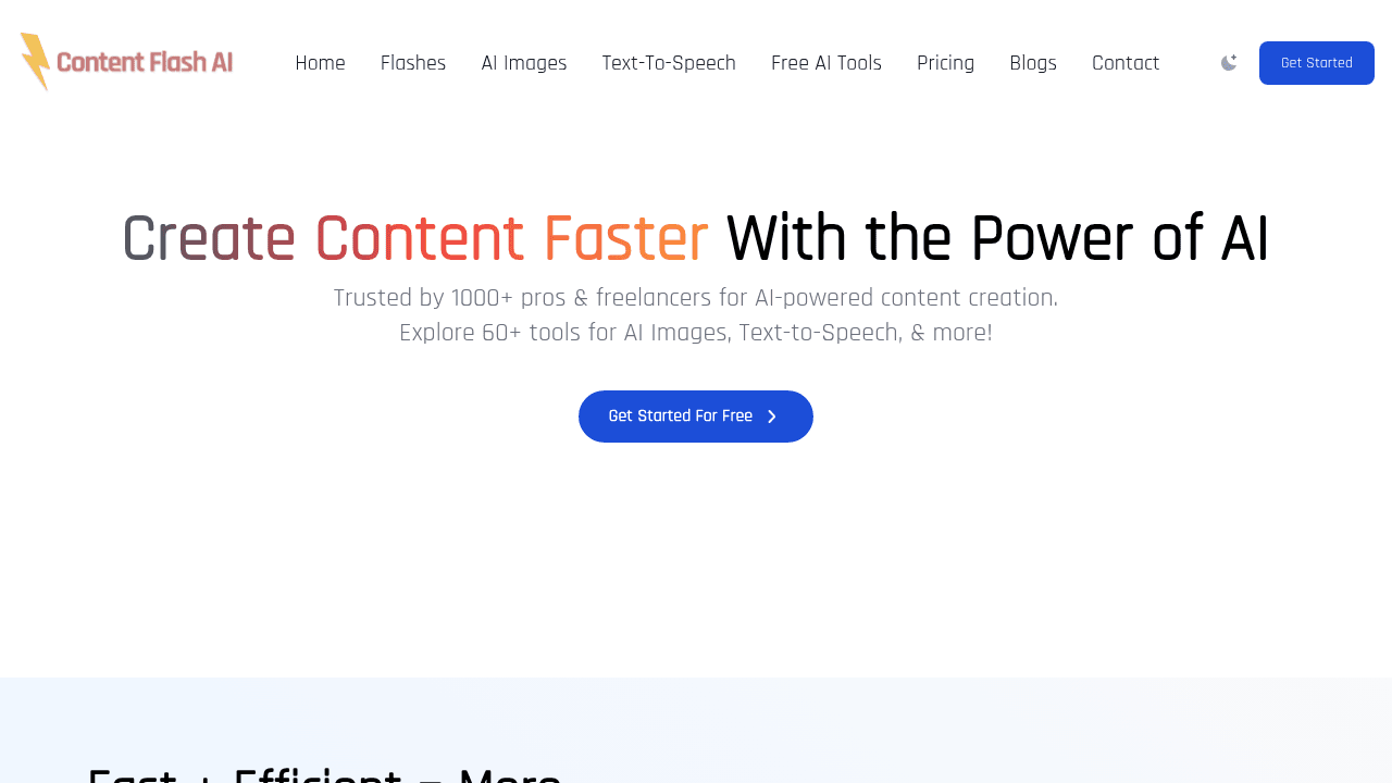 Content Flash AI interface screenshot showing main features and user interface