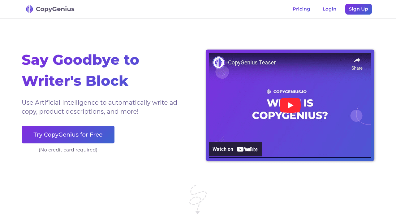 CopyGenius interface screenshot showing main features and user interface