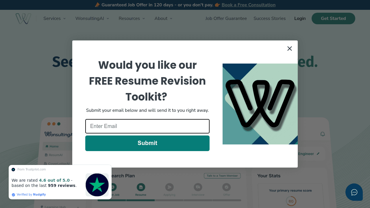 CoverletterAI by Wonsulting interface screenshot showing main features and user interface