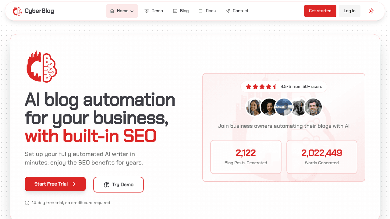 CyberBlog interface screenshot showing main features and user interface