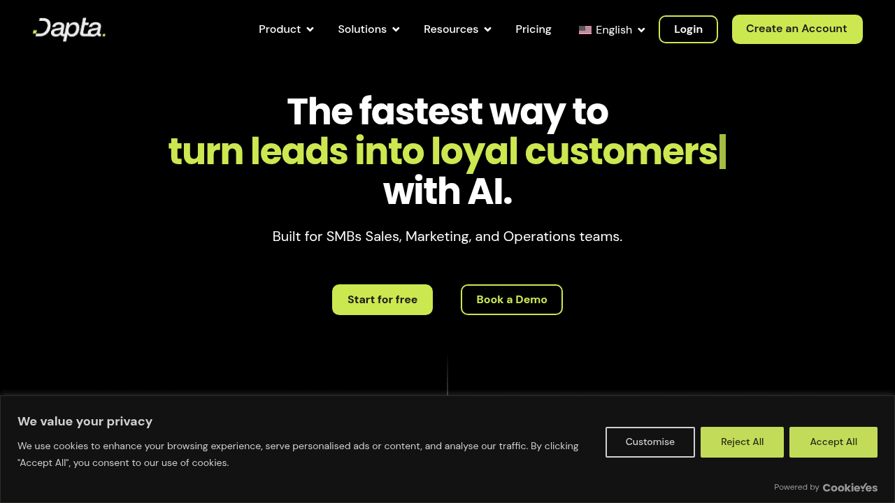 Dapta interface screenshot showing main features and user interface