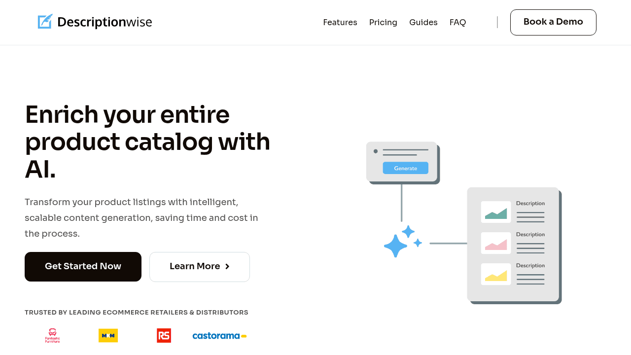 Descriptionwise interface screenshot showing main features and user interface