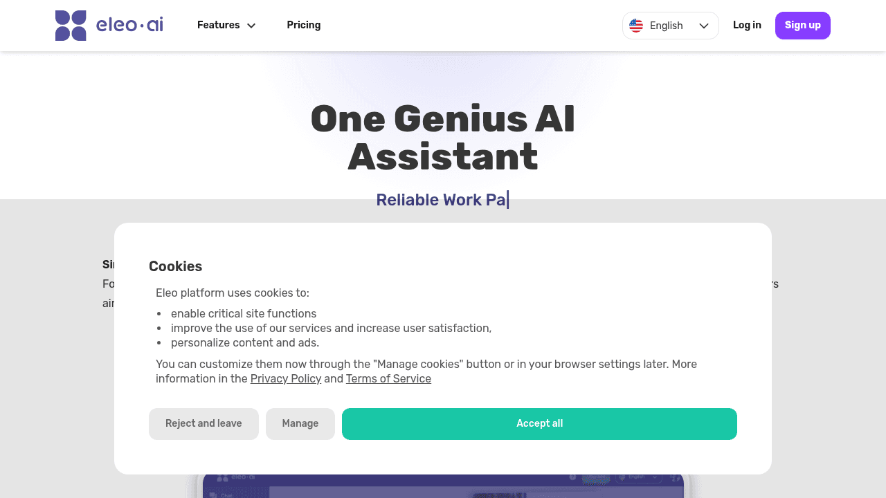 Eleo interface screenshot showing main features and user interface