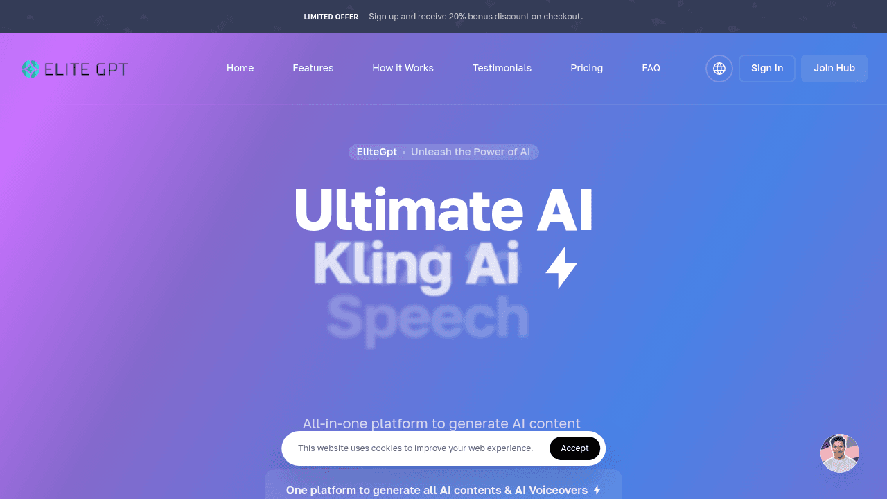 EliteGPT interface screenshot showing main features and user interface