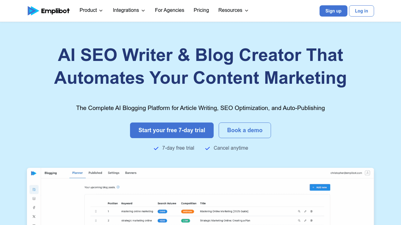 Emplibot interface screenshot showing main features and user interface