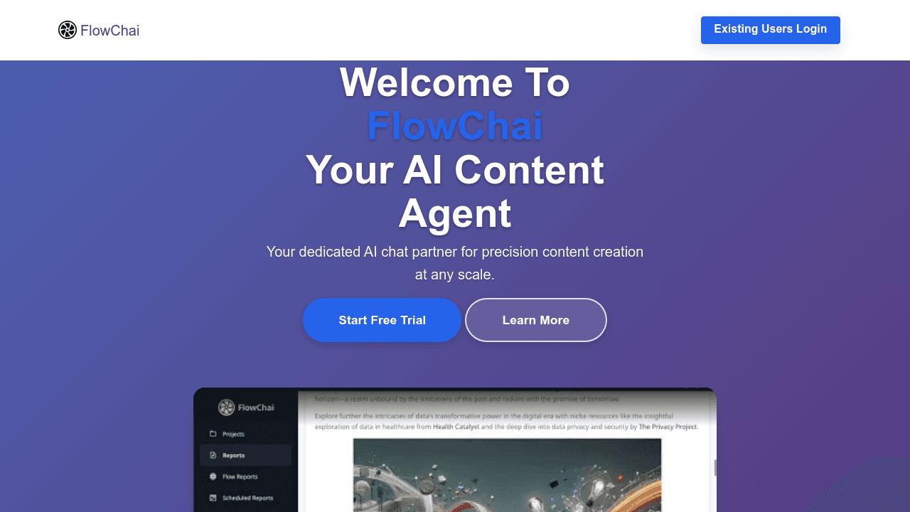 FlowChai interface screenshot showing main features and user interface
