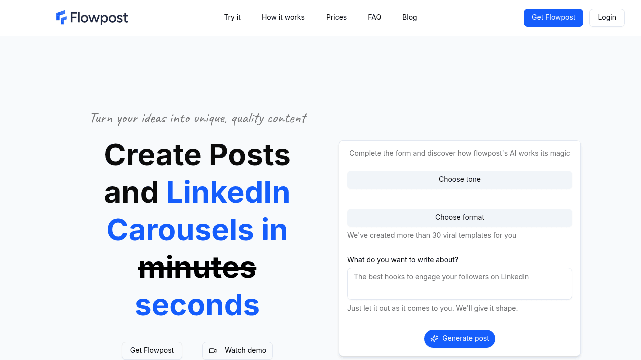 Flowpost.io interface screenshot showing main features and user interface