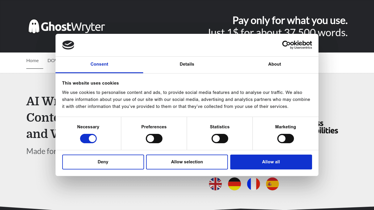 GhostWryter interface screenshot showing main features and user interface