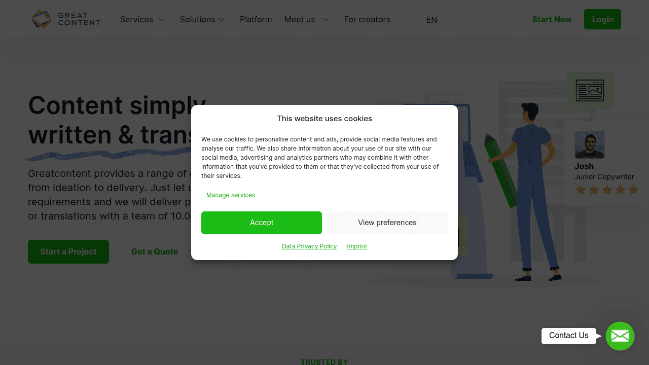 greatcontent.com interface screenshot showing main features and user interface