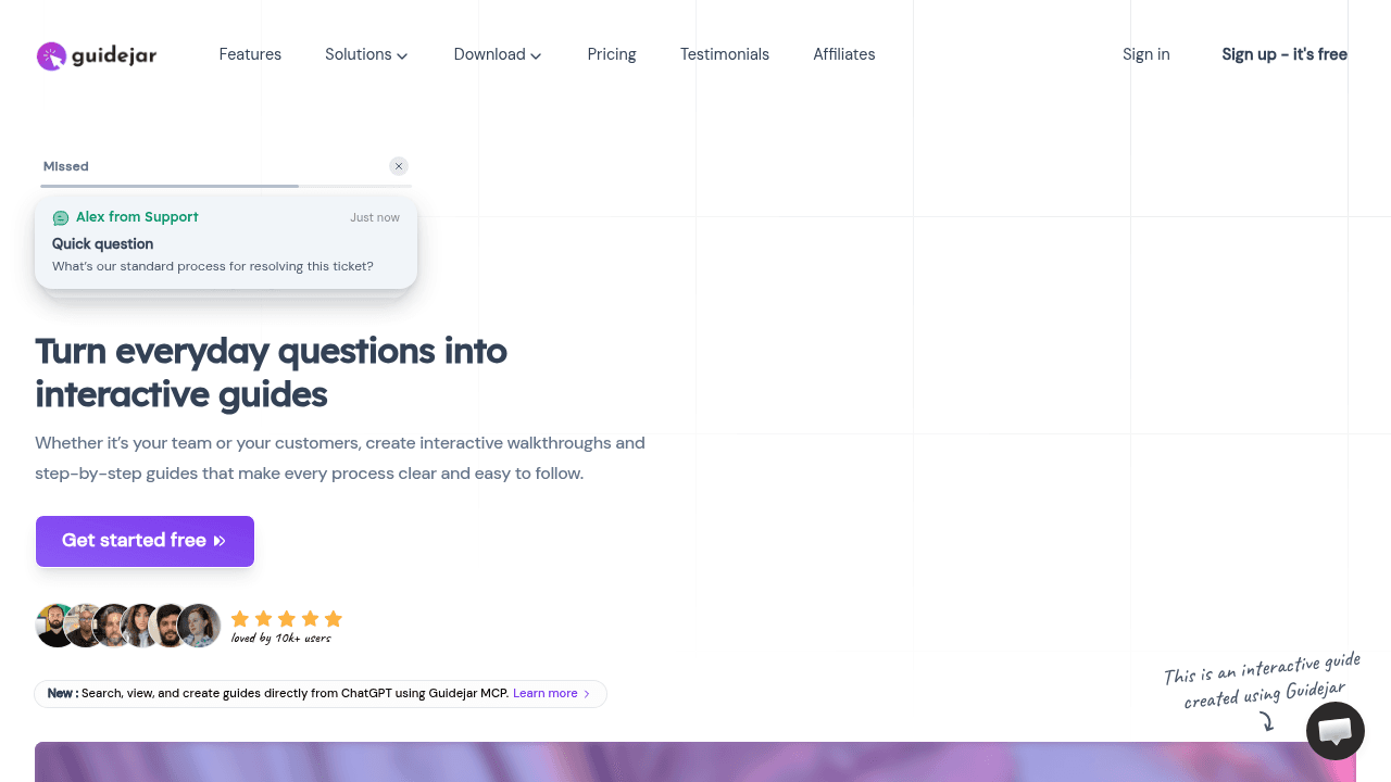 Guidejar interface screenshot showing main features and user interface