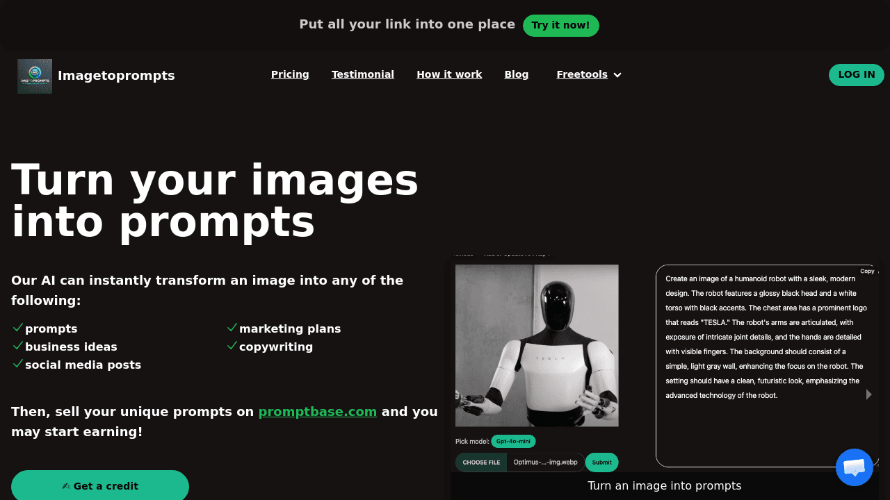 Image to prompts interface screenshot showing main features and user interface