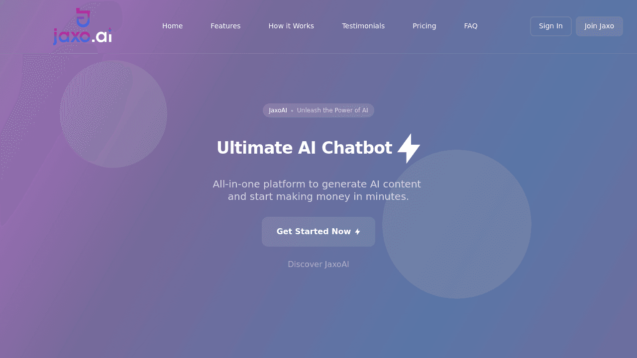 Jaxo AI interface screenshot showing main features and user interface