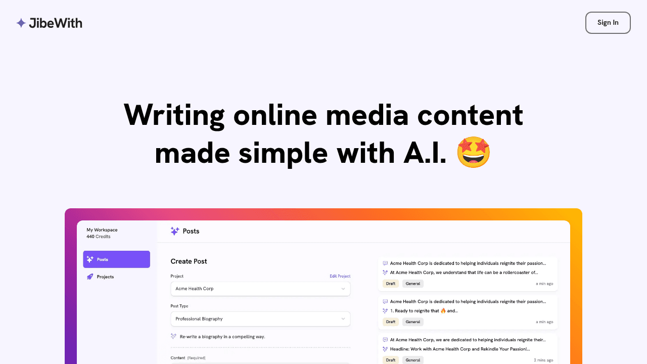 JibeWith interface screenshot showing main features and user interface