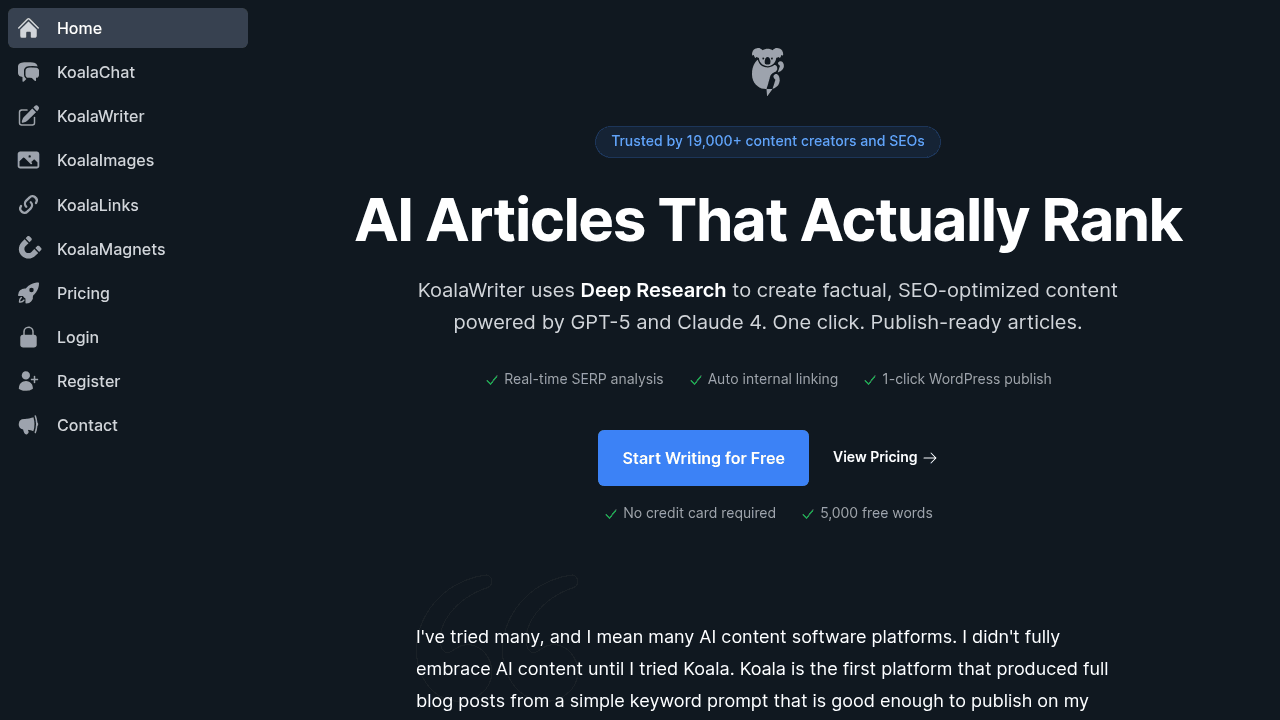 KoalaWriter interface screenshot showing main features and user interface