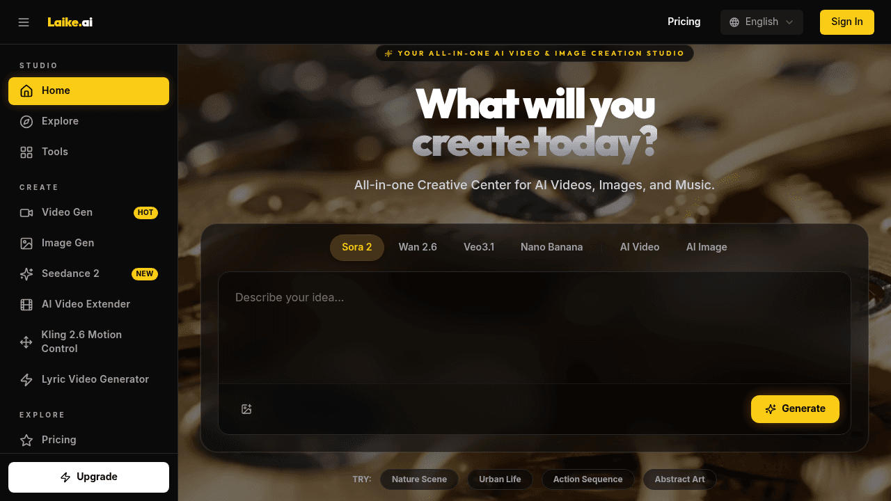 Laike AI interface screenshot showing main features and user interface