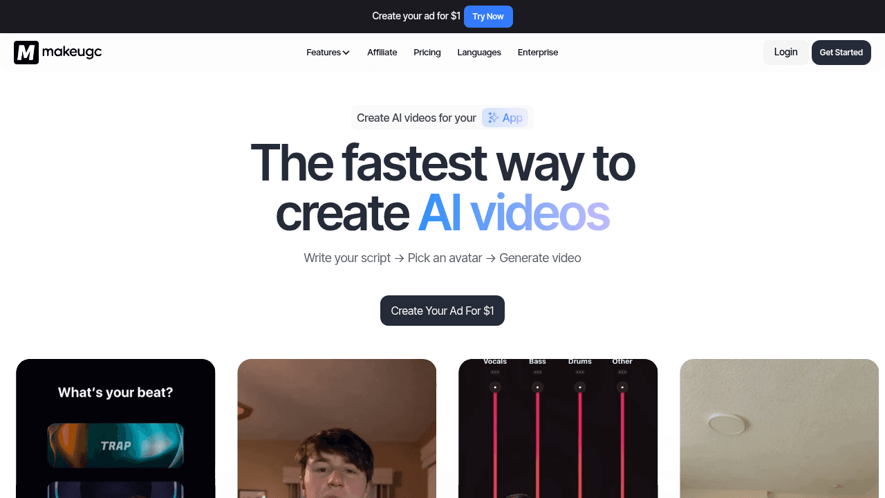 MakeUGC interface screenshot showing main features and user interface