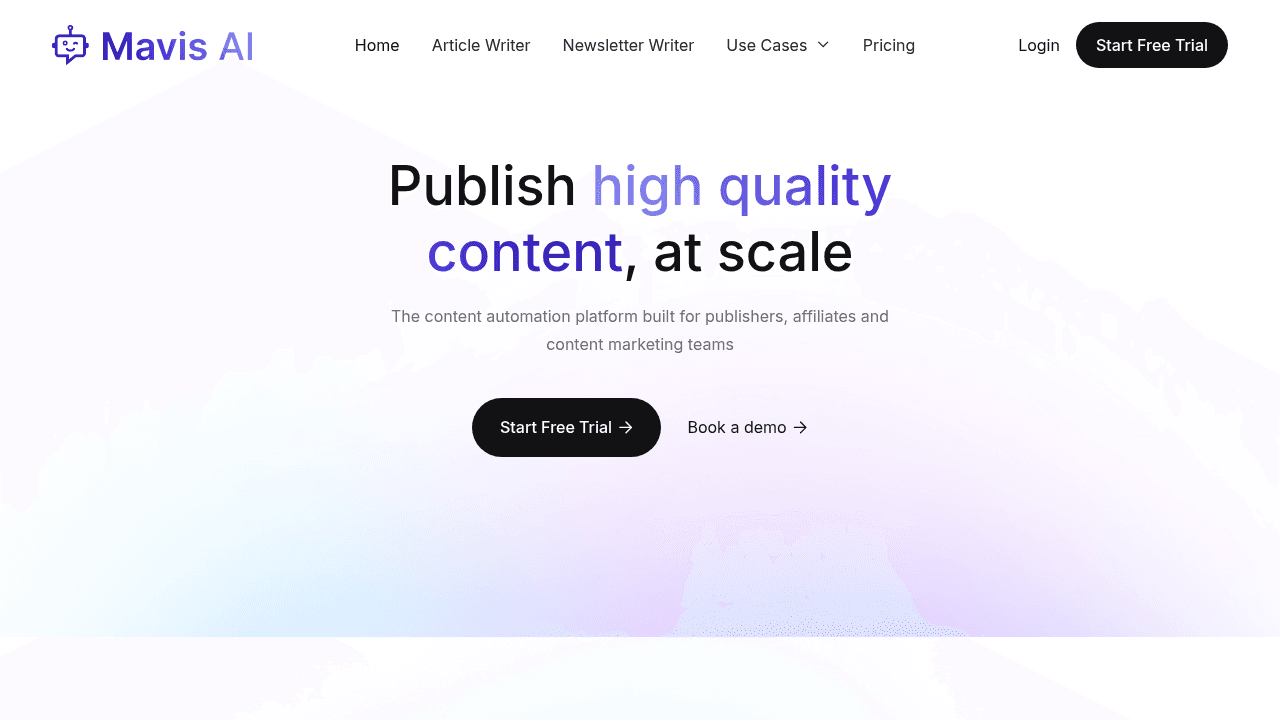 Mavis AI interface screenshot showing main features and user interface
