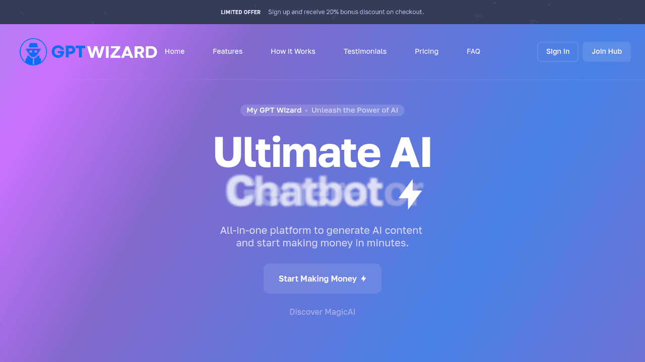 My GPT Wizard interface screenshot showing main features and user interface