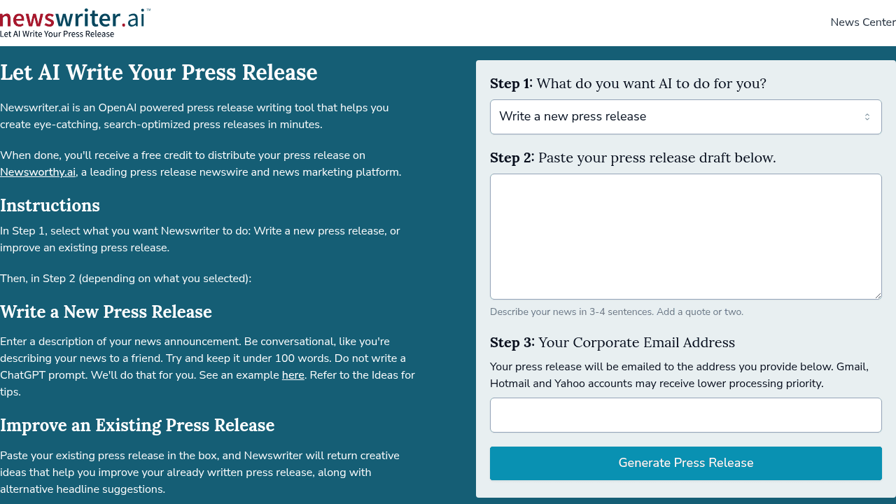 Newswriter.ai interface screenshot showing main features and user interface