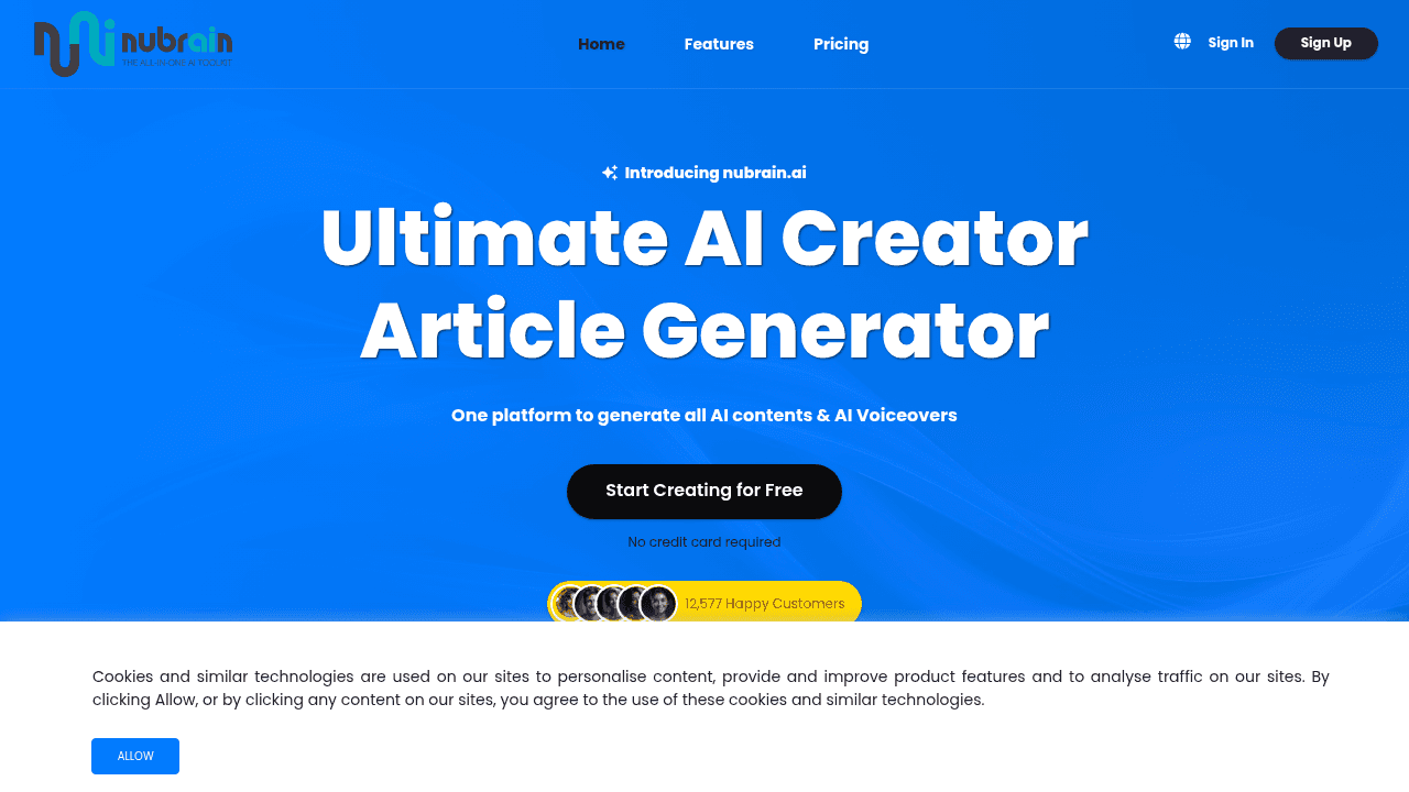 nubrain.ai interface screenshot showing main features and user interface