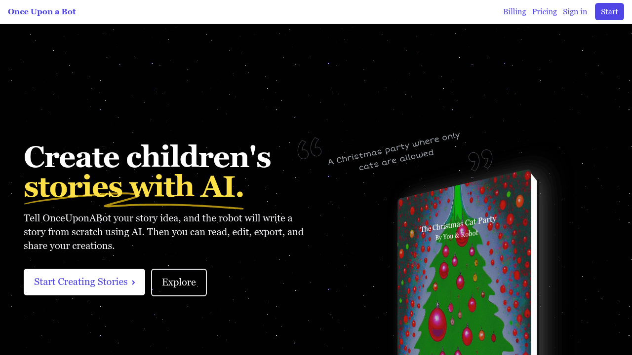 Once Upon A Bot interface screenshot showing main features and user interface