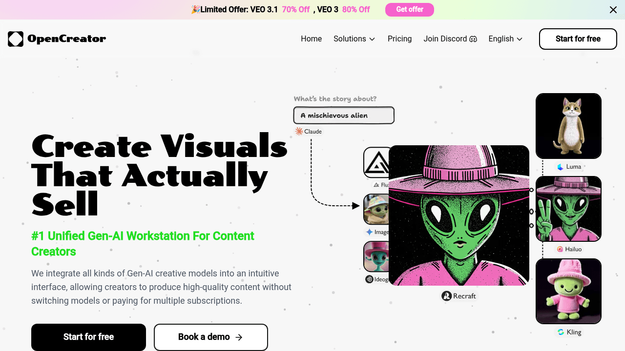 OpenCreator interface screenshot showing main features and user interface