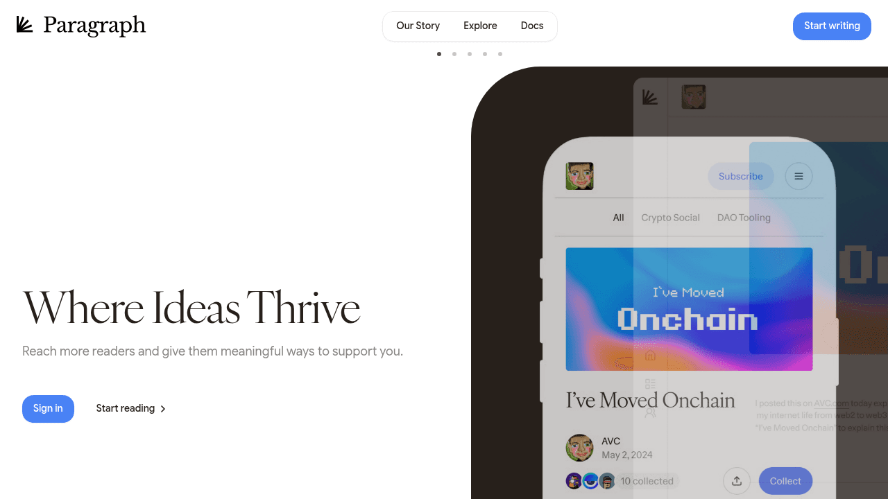Paragraph interface screenshot showing main features and user interface