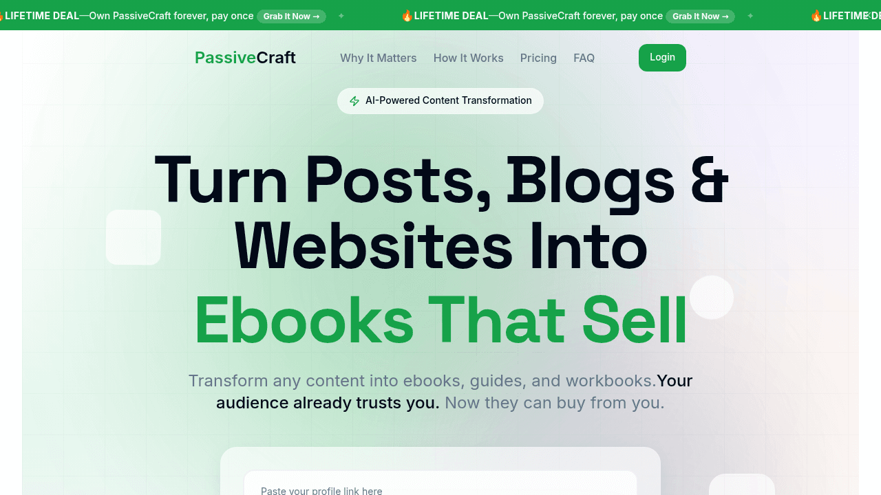 PassiveCraft interface screenshot showing main features and user interface