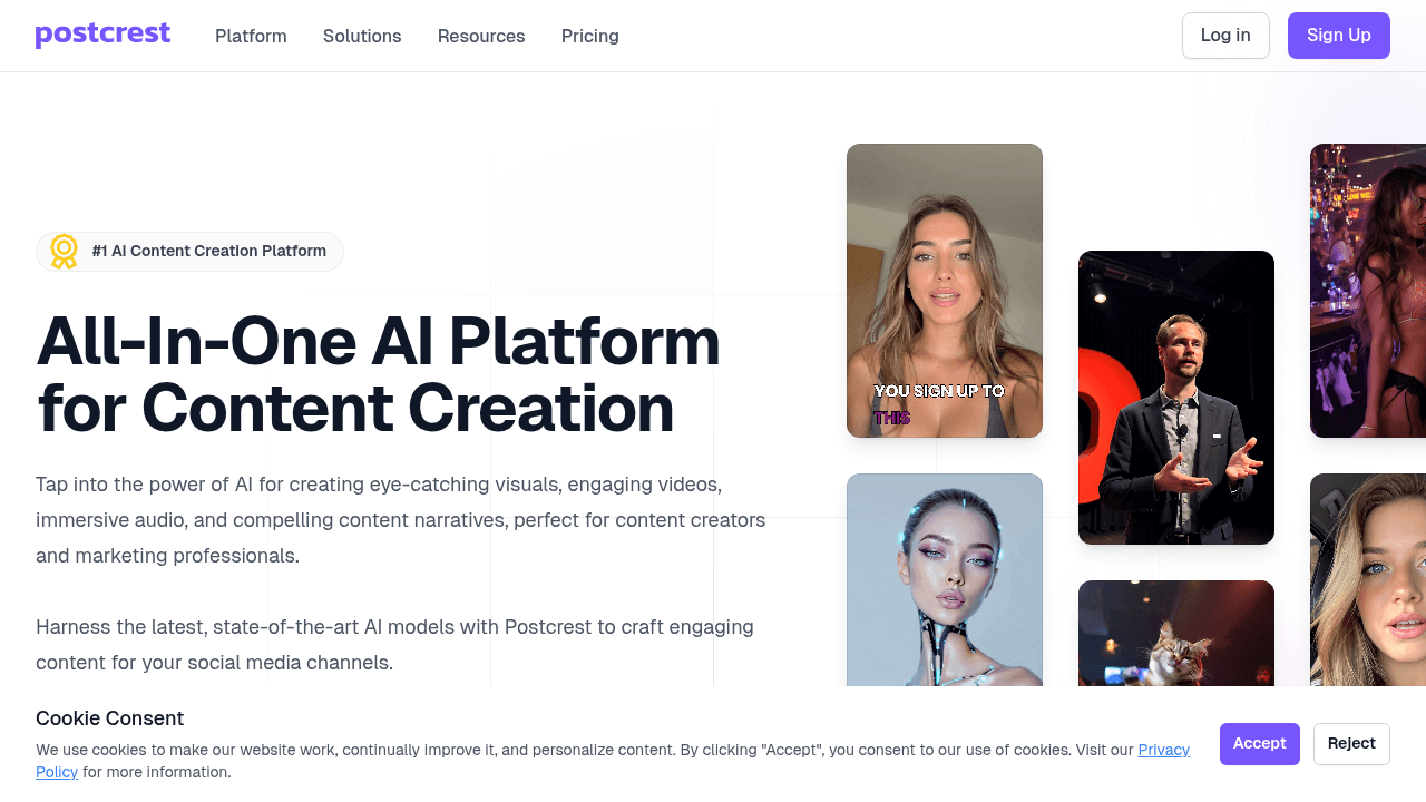 Postcrest interface screenshot showing main features and user interface