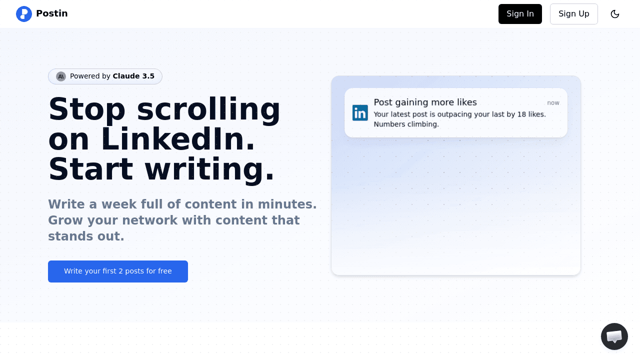 Postin interface screenshot showing main features and user interface