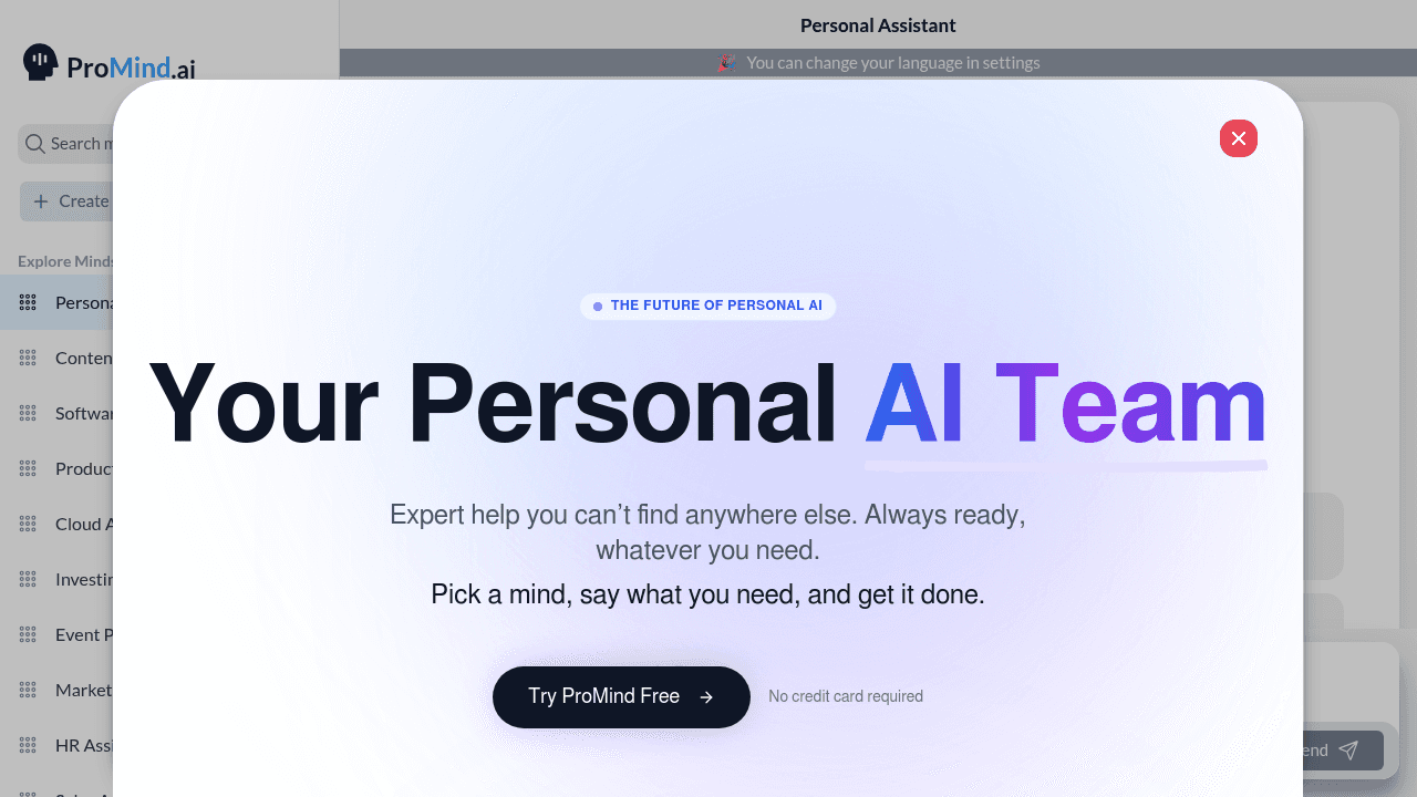ProMind interface screenshot showing main features and user interface