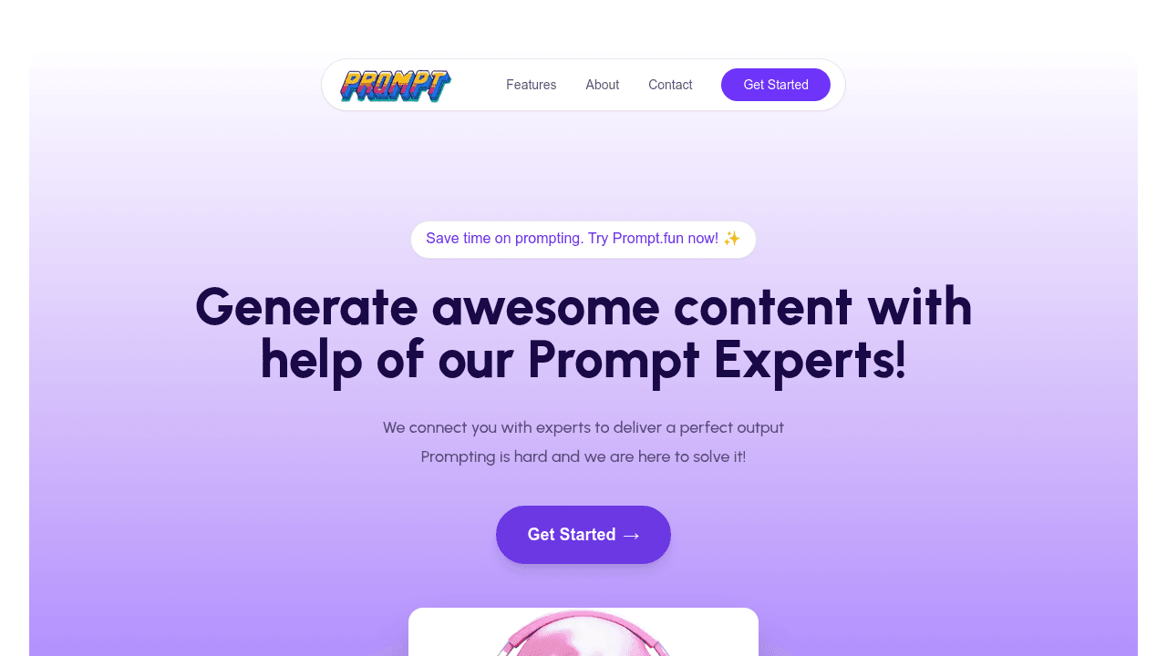 Prompt.fun interface screenshot showing main features and user interface