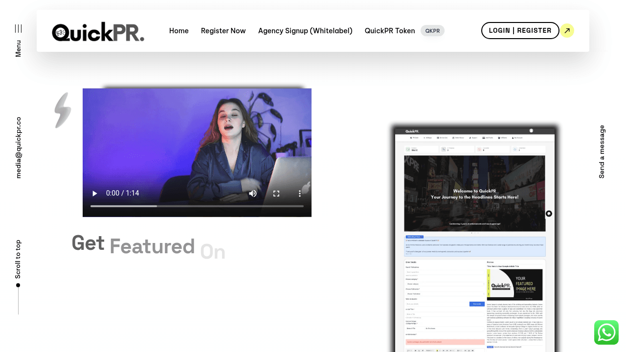 QuickPR interface screenshot showing main features and user interface