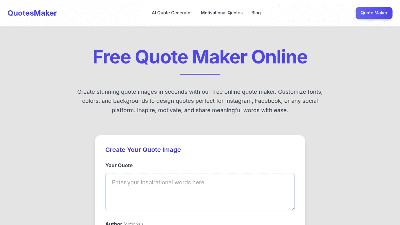 Quotesmaker interface screenshot showing main features and user interface