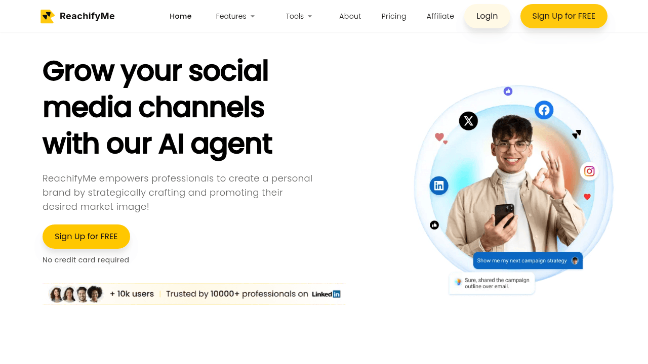 ReachifyMe interface screenshot showing main features and user interface